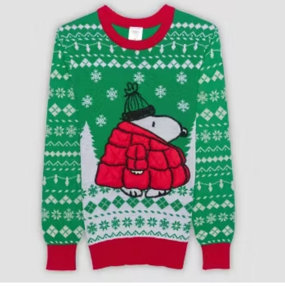 NEW PEANUTS SNOOPY Puffer Jacket Ugly Christmas Sweater Unizex Small - Picture 4 of 14